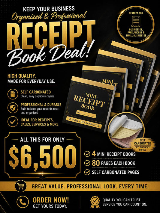 Mini Book Deal — 4 Custom Receipt Books (80 Pages Each)